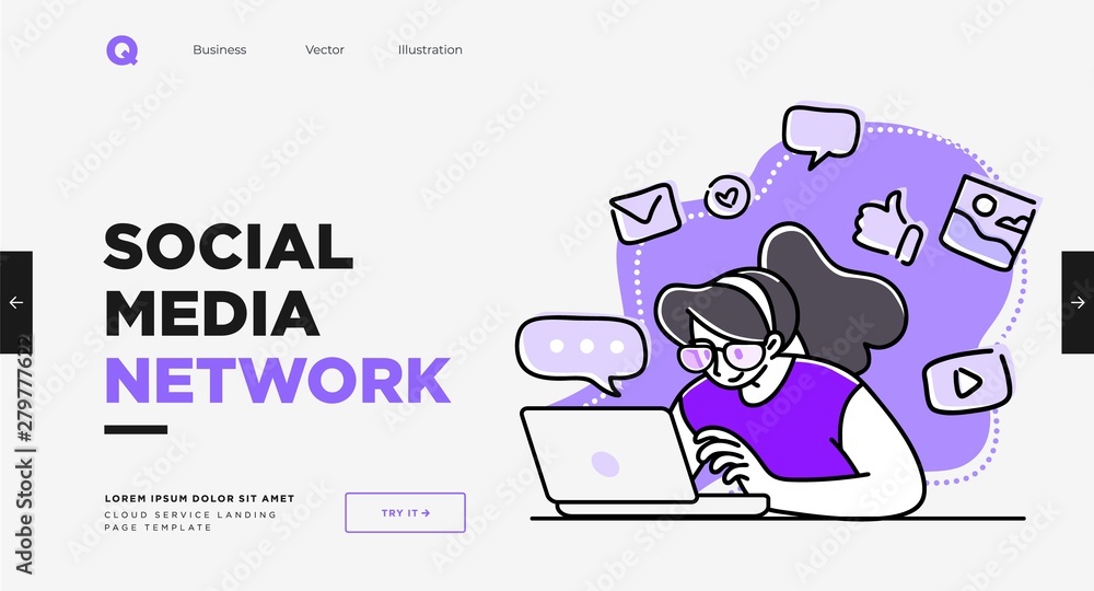 Poster presentation slide template or landing page website design. business concept illustrations. modern f