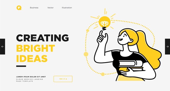 Presentation slide template or landing page website design. Business concept illustrations. Modern flat outline style. Research innovations and solutions