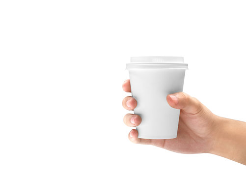 Hand holding a styrofoam cup with coffee