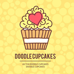 A vector template with doodle cupcakes. Freehand outline food vector desing for a flyer or a poster.