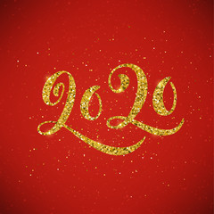 Happy New Year 2020 poster with hand drawn lettering.