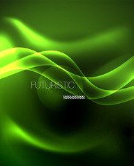 Dark background with neon color waves, vector template