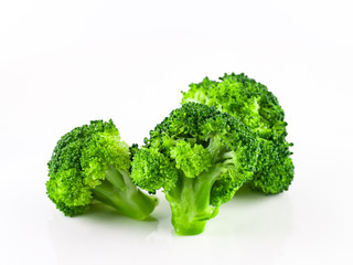 Broccoli is cooked on white background isolate, .Steamed broccoli, Vegetables that are used as a mixture of salads