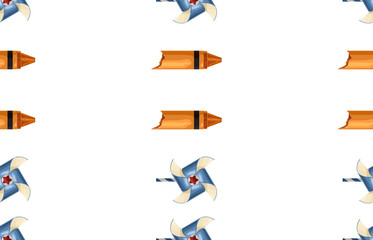 Crayons and paper windmill seamless pattern.