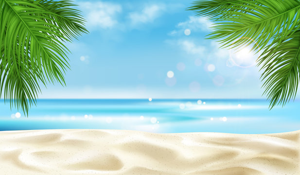 Sandy beach with palm trees. Beach bag. - Stock Illustration [88926377] -  PIXTA