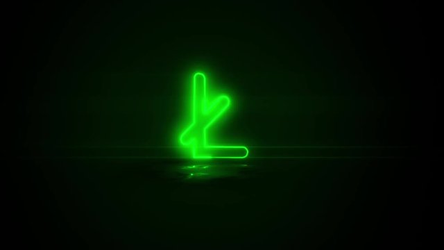 Alphabet letter Ł - green electric neon on black background in animation design