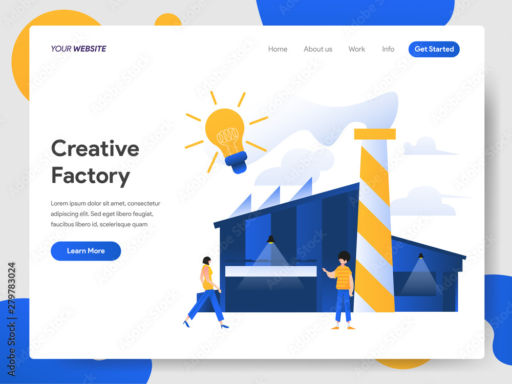 Poster landing page template of creative factory illustration concept. modern design concept of web page de