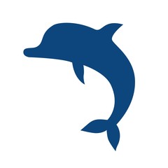Icon jumping dolphin. Blue symbol dolphin isolated on white background. Logo template. Sign dolphin. Sea symbol.