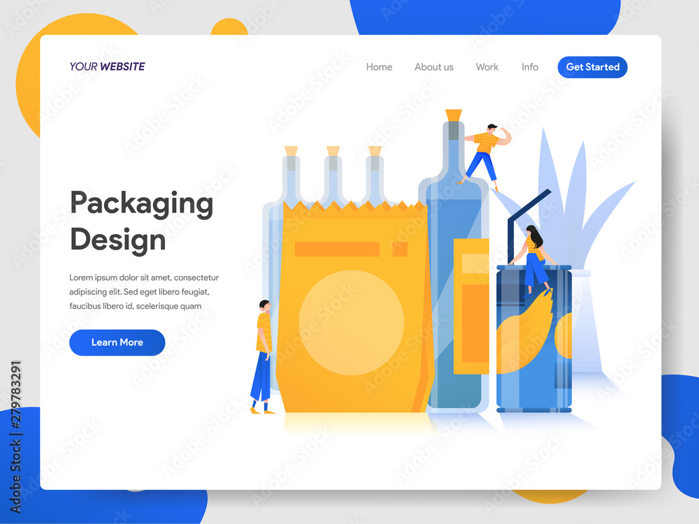 Poster landing page template of packaging design illustration concept. modern design concept of web page de