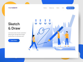 Obraz na płótnie Canvas Landing page template of Sketching and Drawing on Paper Illustration Concept. Modern design concept of web page design for website and mobile website.Vector illustration EPS 10
