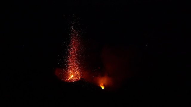 The volcano of Stromboli at night, Aeolian island Italy