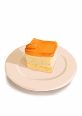 digital painting orange cake on white disk