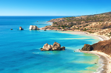 View from above on Petra tou Romiou sea stack