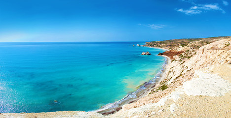 View from above on Petra tou Romiou sea stack