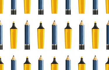 Back to school pattern of drawing pencils and yellow markers.
