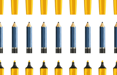 Back to school pattern of drawing pencils and yellow markers.