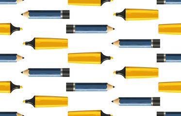 Back to school pattern of drawing pencils and yellow markers.