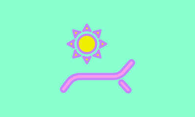 Web line icon. Deckchair and sun