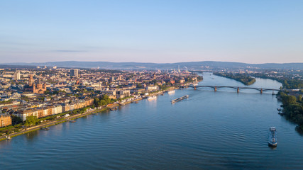 drone Aerial view of the City Mainz and  the River Rhine Germany  