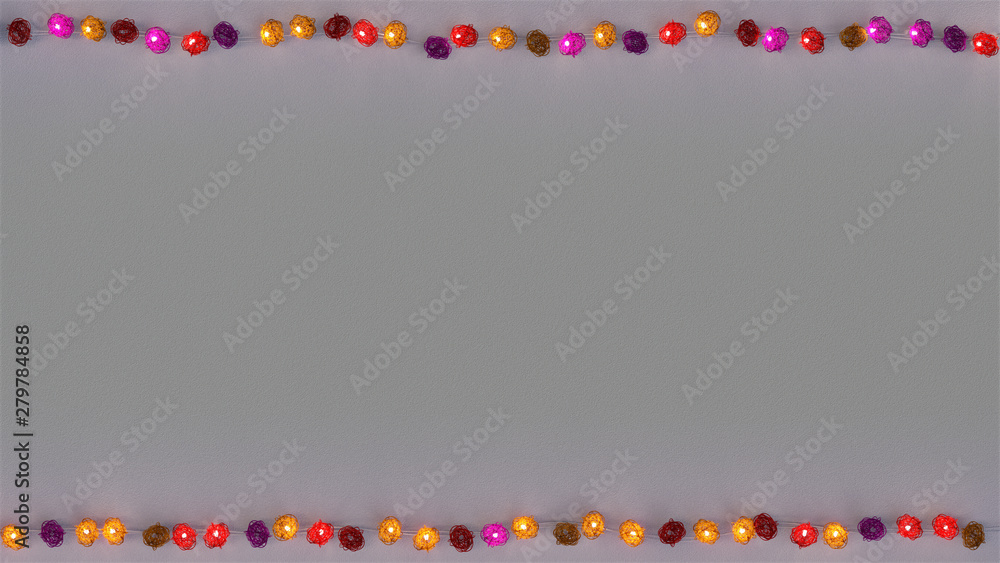 Aufkleber frame of colorful rotang string lights 3d render illustration