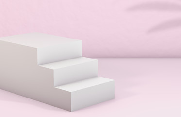3d rendering. Natural beauty backdrop with white stairs for cosmetic product display. fashion beauty pink color background.