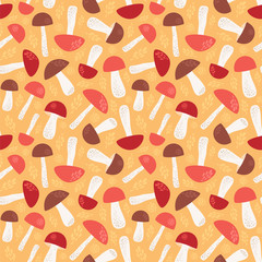 Seamless vector pattern with mushrooms. Autumn background.