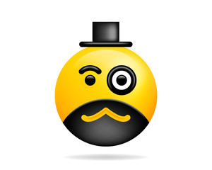 Emoji smile icon vector symbol. face With Monocle yellow cartoon character.