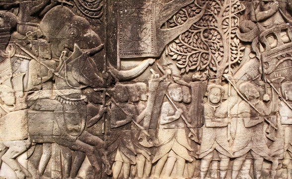 Wall carving of Prasat Bayon Temple, Angkor Wat complex, Siem Reap, Cambodia