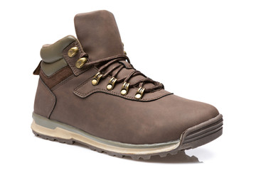 male brown boot on a white background, autumn or winter casual shoes