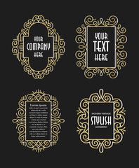 Beautiful Set Vintage Ornament Golden Exclusive Line Art Minimalist Badges Luxury Label Design Elements