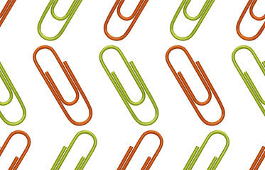 Seamless back to school pattern with colored paper clips.