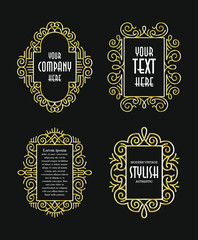 Beautiful Set Vintage Ornament Golden Exclusive Line Art Minimalist Badges Luxury Label Design Elements