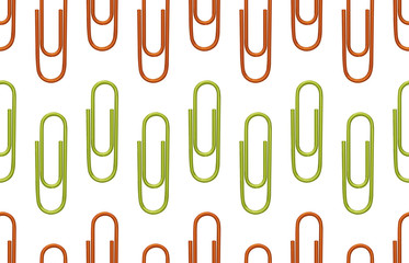 Seamless back to school pattern with colored paper clips.