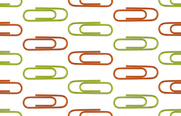Seamless back to school pattern with colored paper clips.