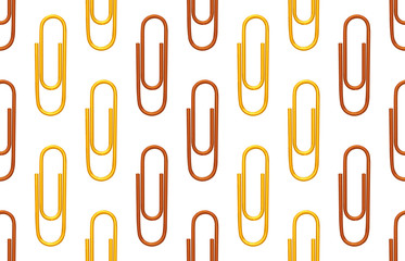 Seamless back to school pattern with colored paper clips.