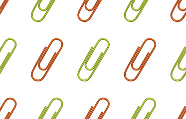 Seamless back to school pattern with colored paper clips.