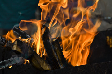 fire in fireplace