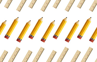 Back to school pattern with pencils and rulers.