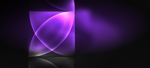 Neon glowing techno lines, hi-tech futuristic abstract background. Template with abstract shapes in dark space