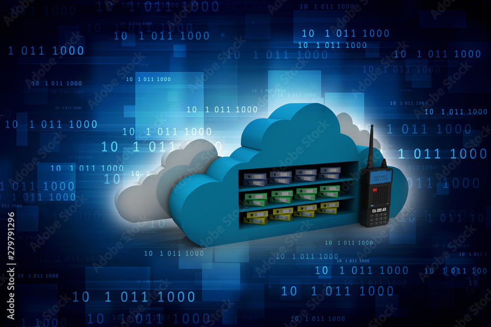 Poster 3d rendering latest radio transceivers with cloud folder storage