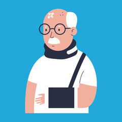 Old man with injury vector cartoon character isolated on background.