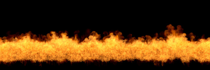 Line of fire at bottom - fire 3D illustration of mysterious fiery fireplace, sylized frame isolated on black background