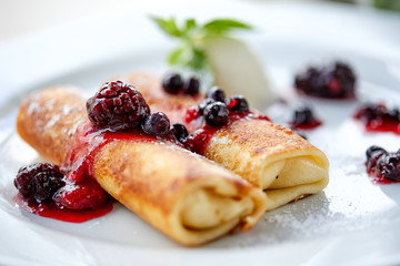 pancakes with berries and ice cream