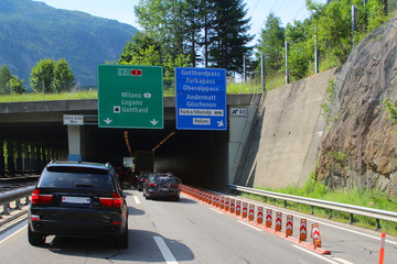 Jam on the  express way to the Gotthard street tunnel in Switzerland