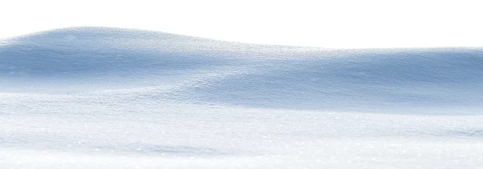 Foto op Aluminium Besneeuwde witte schone sneeuwtextuur. Sneeuwjacht geïsoleerd op een witte achtergrond. Breed formaat. © delbars