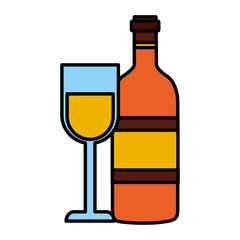 wine bottle and glass cup on white background