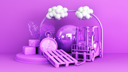 Minimal simple cargo delivery background transportation concept on pastel color background for copy space 3d rendering