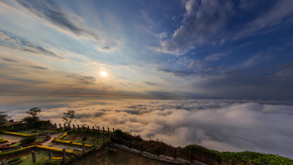 Beautiful sunrise from Nandi Hills with ocean of snow, Nandi Hills, Bengaluru or Bangalore.