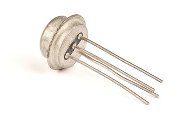 Electronic transistor isolated on white background.