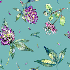 Seamless background with watercolor clovers